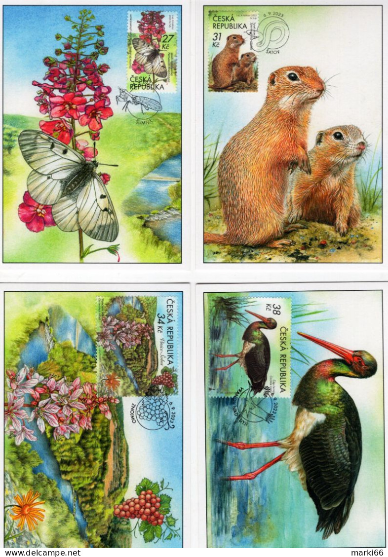 Czech Republic - 2023 - Nature Protection - Podyji National Park - Set Of 4 Maximum Cards With Holograms - Cartas & Documentos