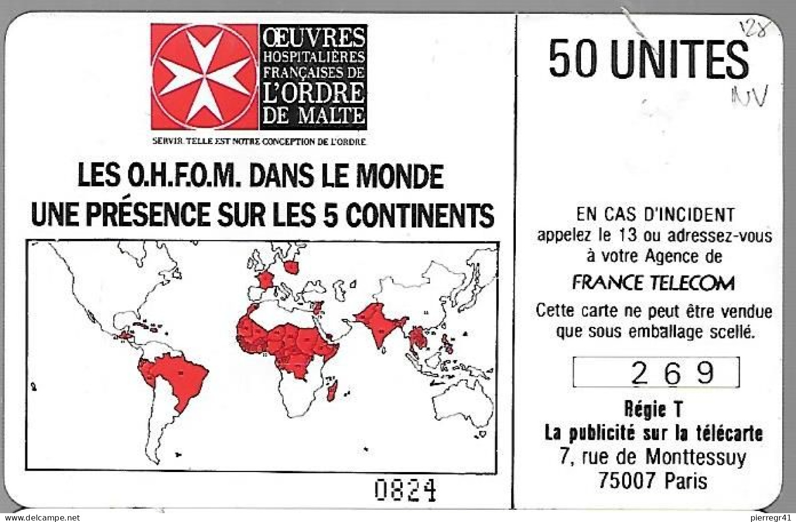 CARTE-PRIVEE-1989-D128-50U-Gem-ORDRE De MALTE-N° Au V° 0824-Neuve-TBE/LUXE/RARE - Privées