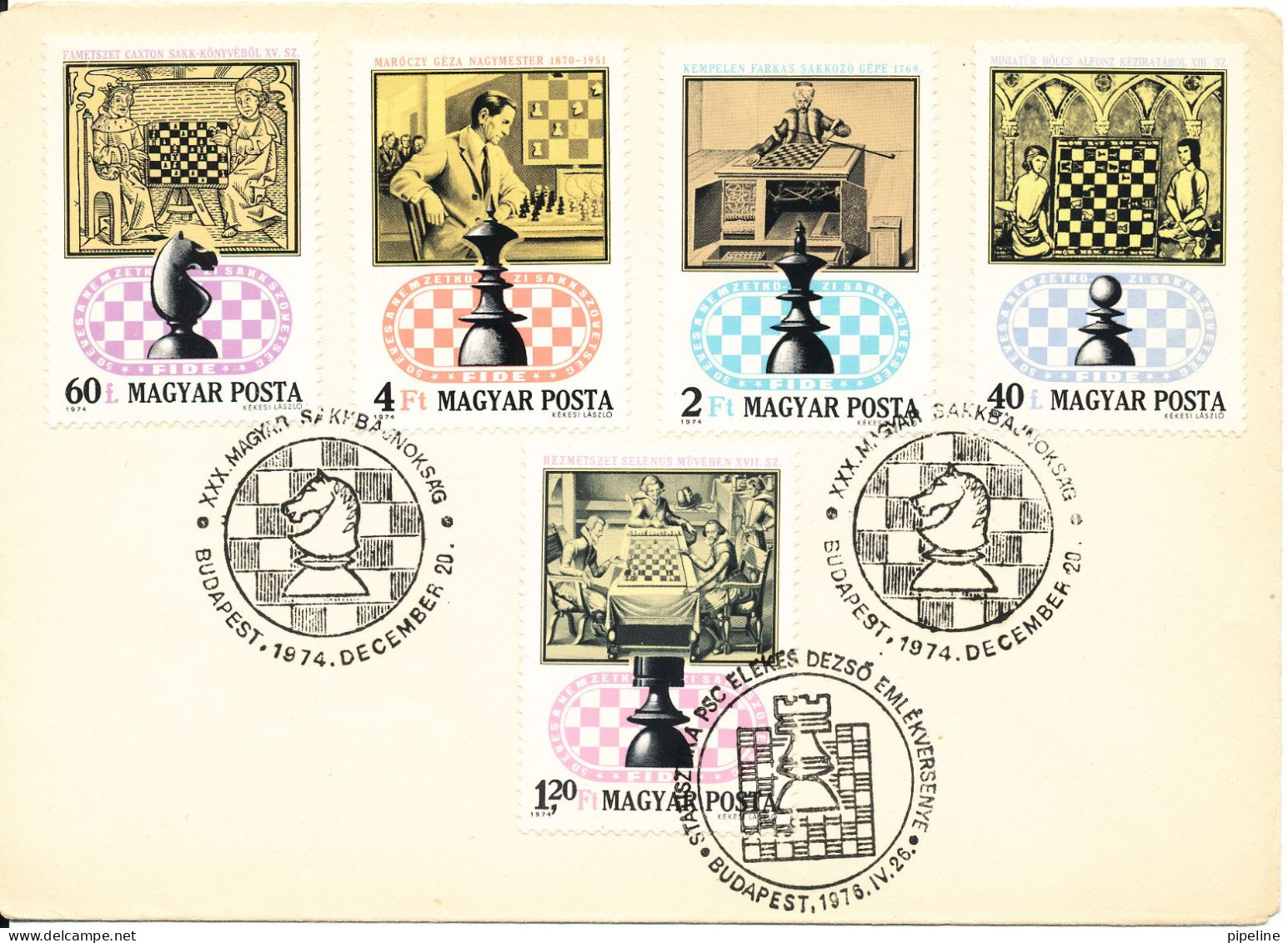 Hungary Cover With Special Postmarks And Chess Stamps Budapest 26-4-1976 And 20-12-1974 - Cartas & Documentos