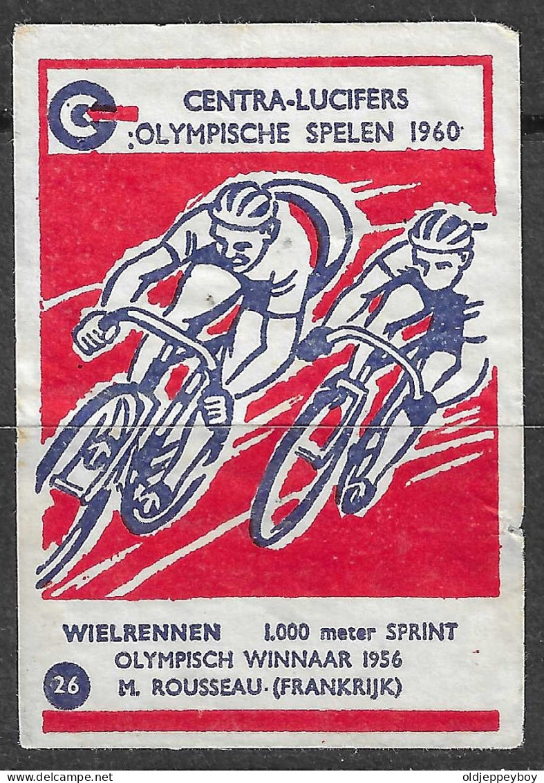 VINTAGE Matchbox Label CENTRA OLYMPISCHE SPELEN 1960  WIELRENNEN CYCLING  OLYMPIC GAMES  5  X 3.5  Cm  - Luciferdozen - Etiketten