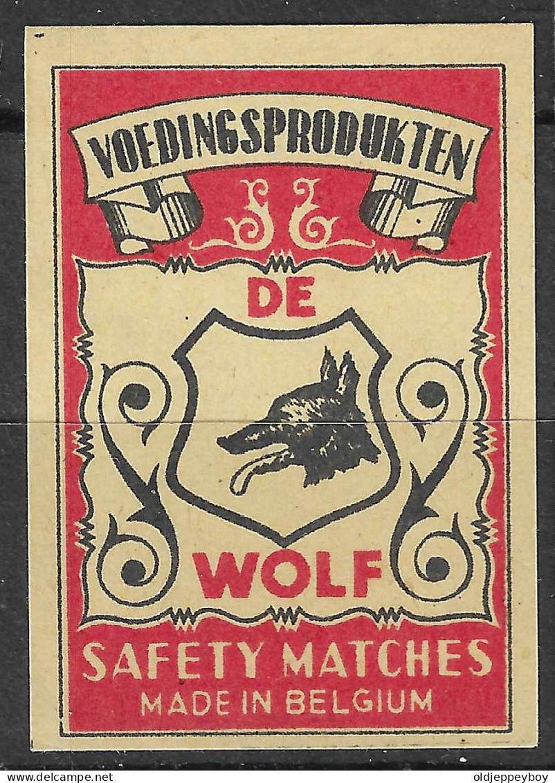 MADE  IN BELGIUM VINTAGE Matchbox Label VOEDINGSPRODUKTEN DE WOLF    5  X 3.5  Cm  - Luciferdozen - Etiketten