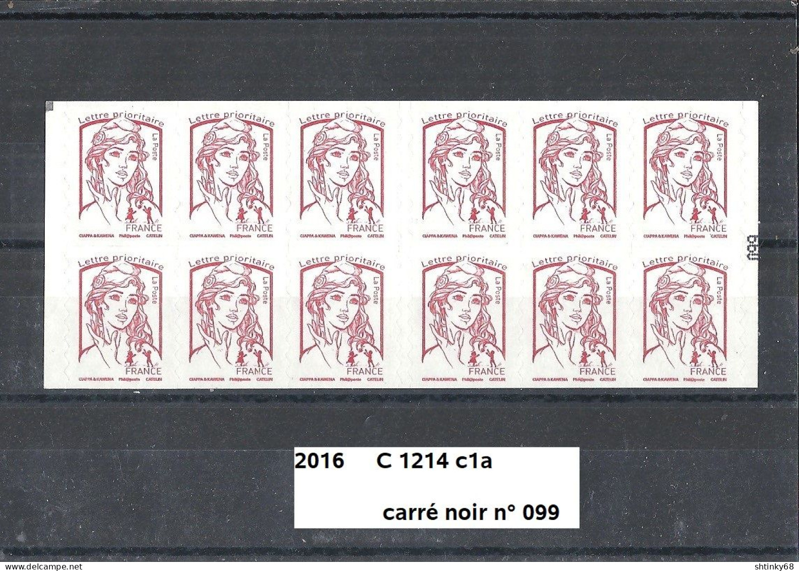 Variété Carnet Adhésifs De 2016 Neuf** Y&T N° C 1214 C1a Carré Noir N° 099 - Carnets
