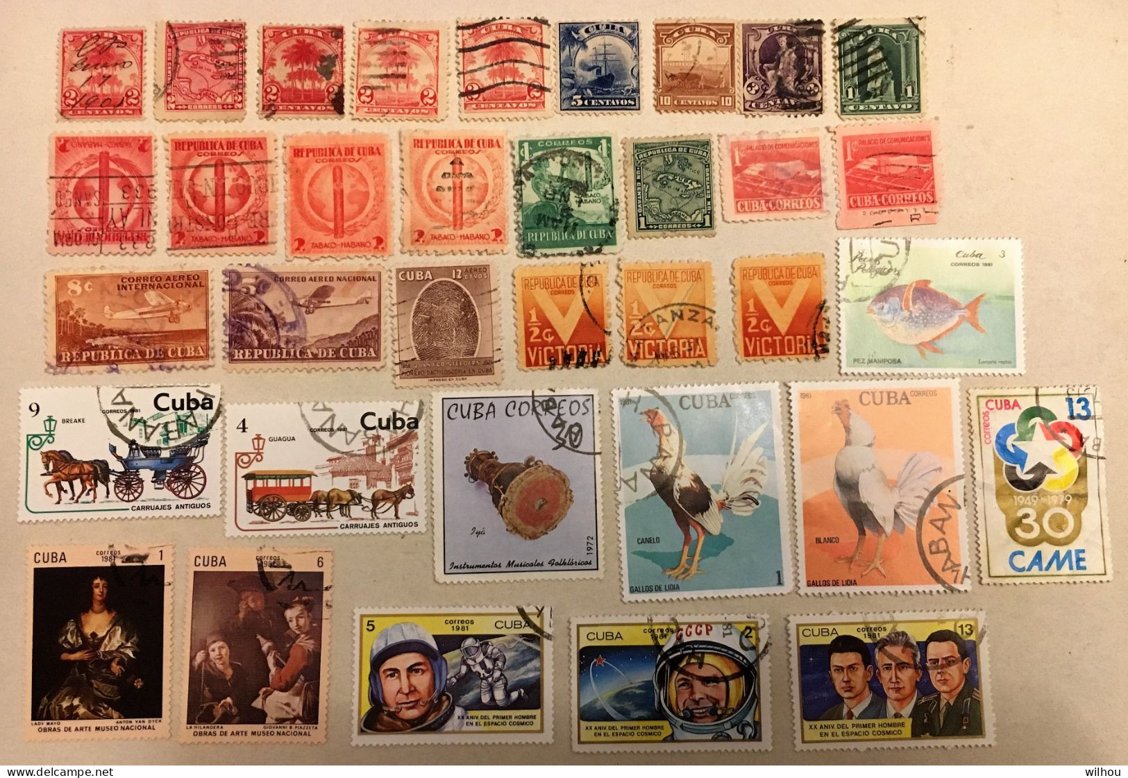 LOT DE  35 T CUBA OBLITERES Anciens Et 1981 (2 Tableaux 3t Hommes Ds Espace 3t Animaux 2t Carruajes Etc...) - Collections, Lots & Series