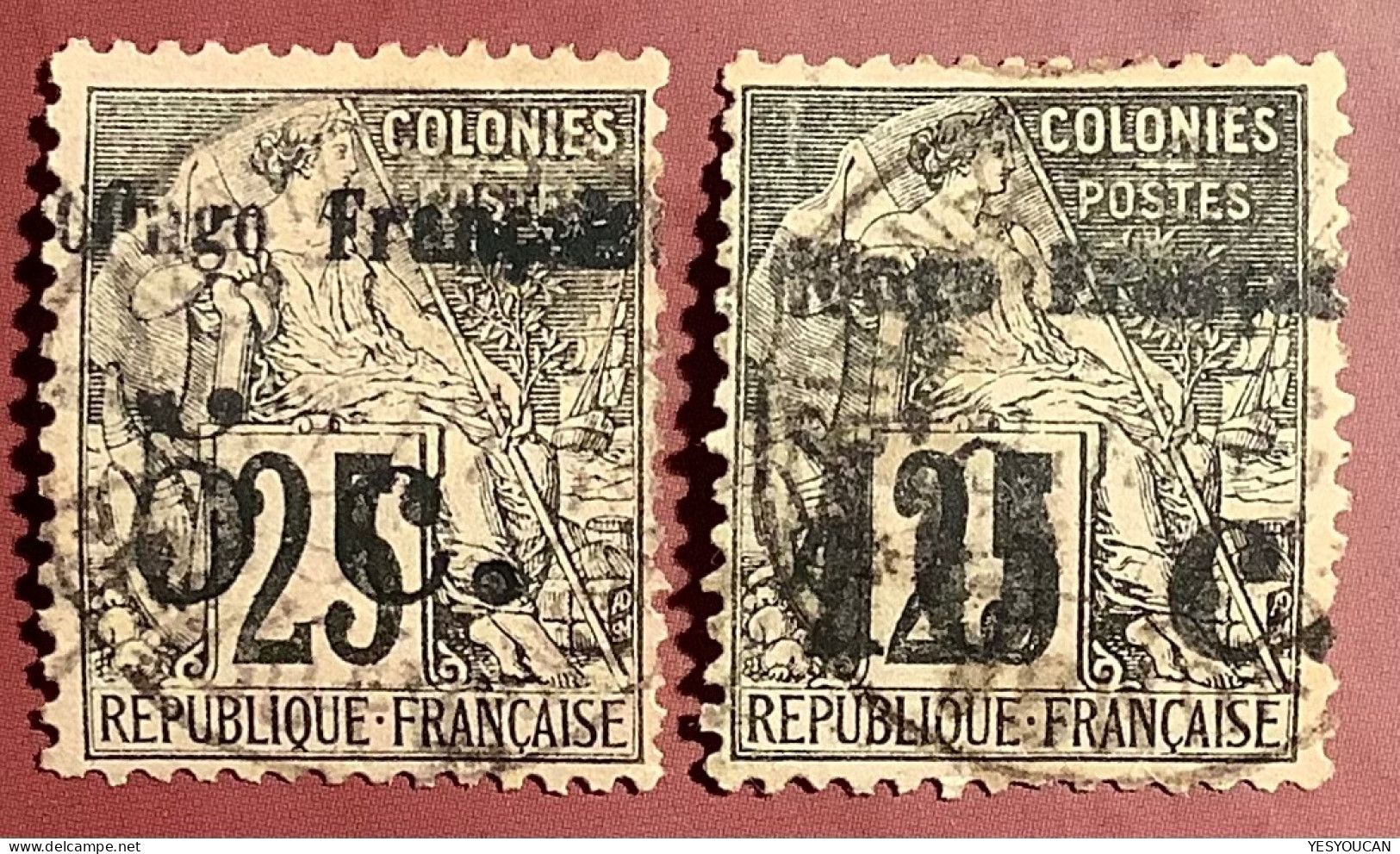 Congo Français 1891-92 #4A + 5, 25c Type Dubois Surchargé 5c Et 10c Oblitéré (c.290€), TB (french Colonies Françaises - Gebraucht
