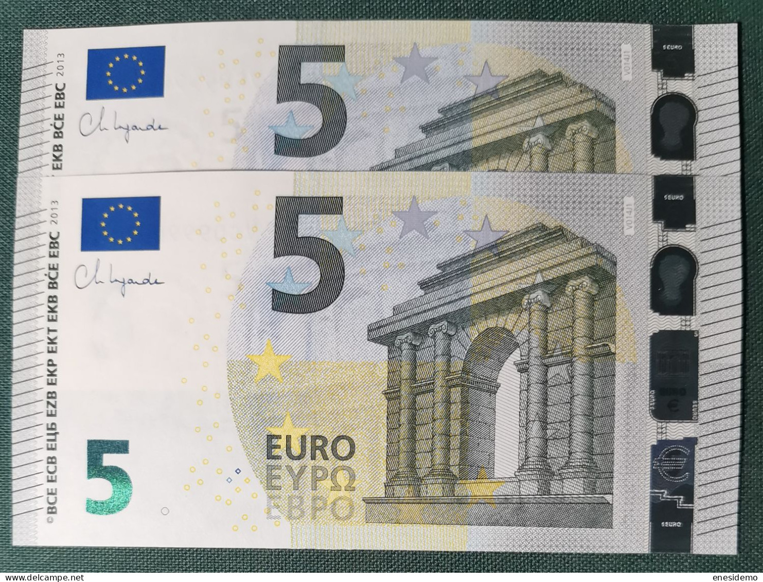 5 EURO SPAIN 2013 LAGARDE V014J1 VC SC FDS CORRELATIVE COUPLE RADAR 2 ONLY FOUR NUMBERS UNCIRCULATED PERFECT - 5 Euro