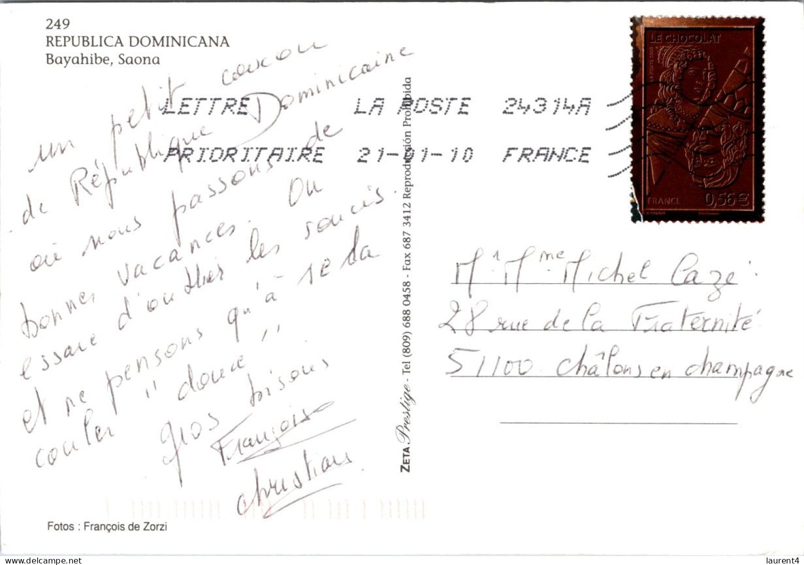 9-9-2023 (4 T 38) Dominica (posted To France 2010 With France Choclate Stamp ?) Bayaiube Saona - Dominique