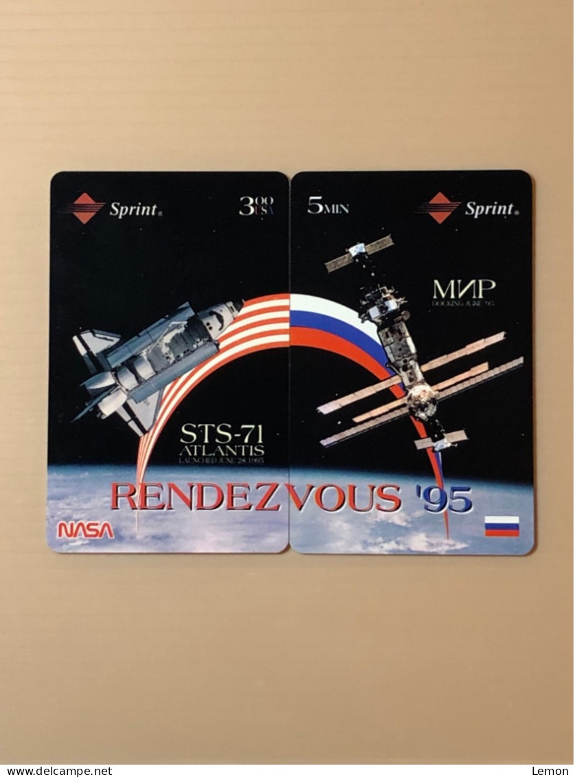 Mint USA UNITED STATES America Prepaid Telecard Phonecard, NASA RENDEZVOUS ‘95 SAMPLE CARD, Puzzle Set Of 2 Mint Cards - Sammlungen