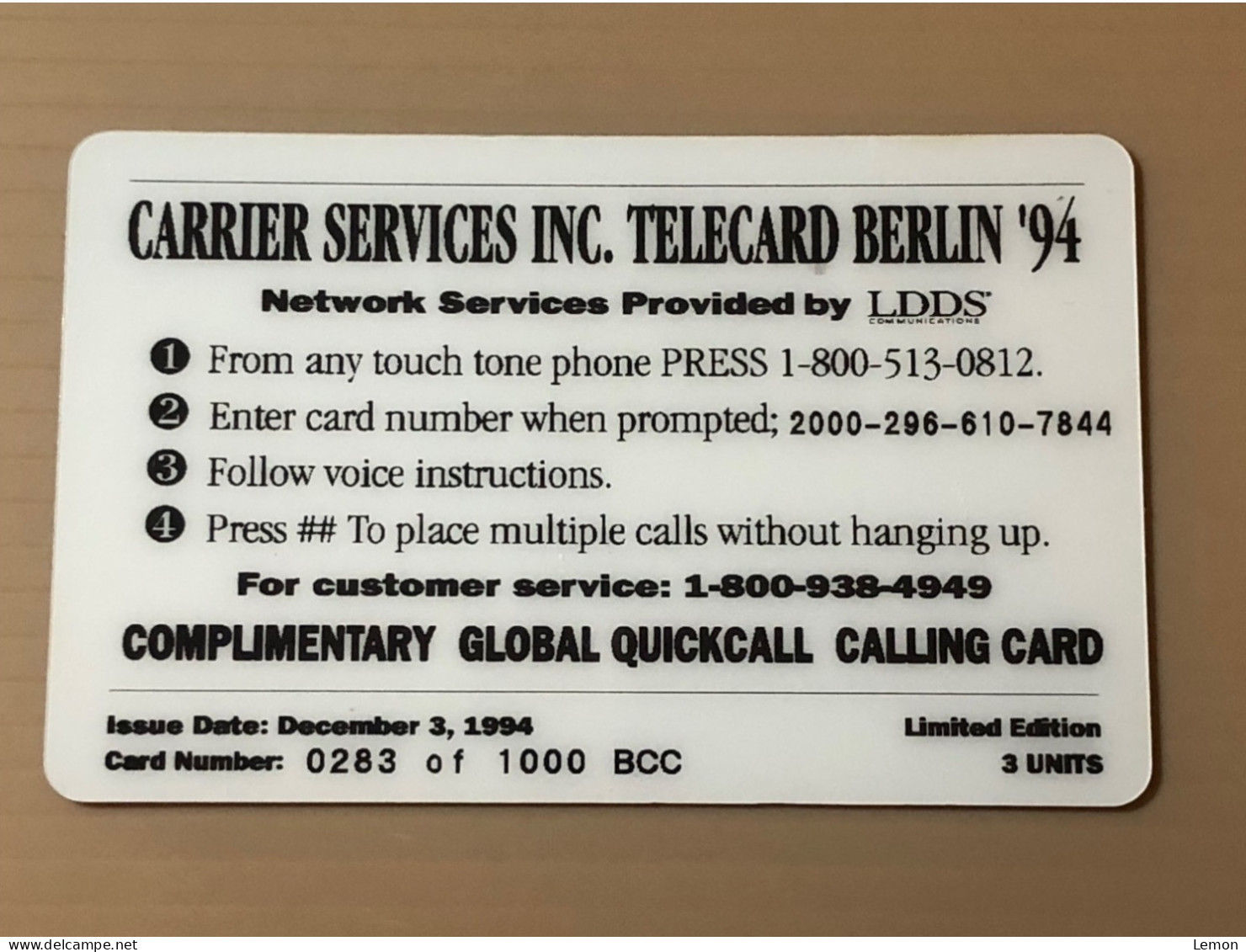Mint USA UNITED STATES America Prepaid Telecard Phonecard, BERLIN ‘94 Complimentary Eagle SAMPLE CARD,Set Of 1 Mint Card - Sammlungen