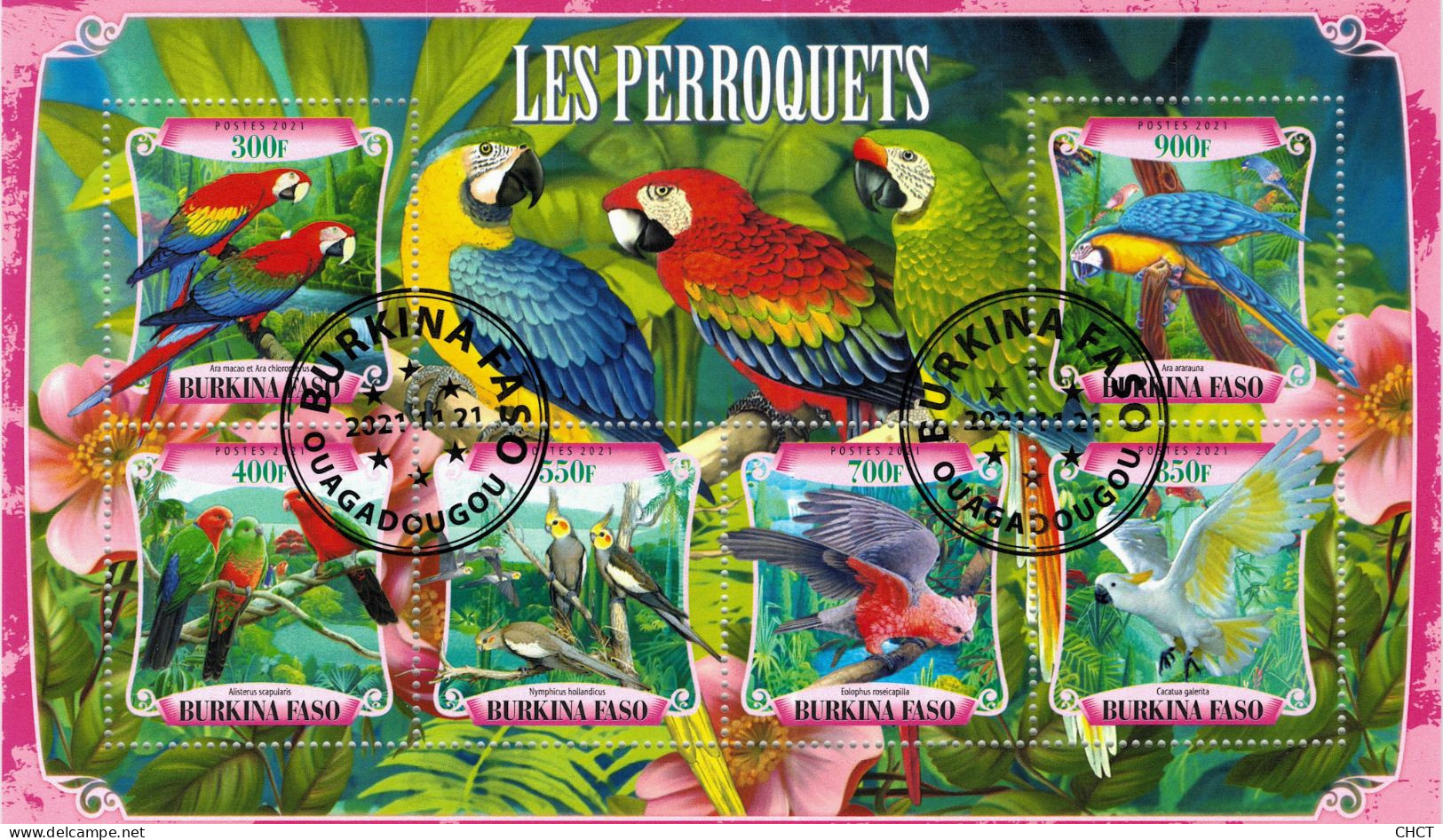 CHCT27 - Parrots, Birds, Fauna, Stamp Mini Sheet, Used CTO, 2021, Burkina Faso - Burkina Faso (1984-...)