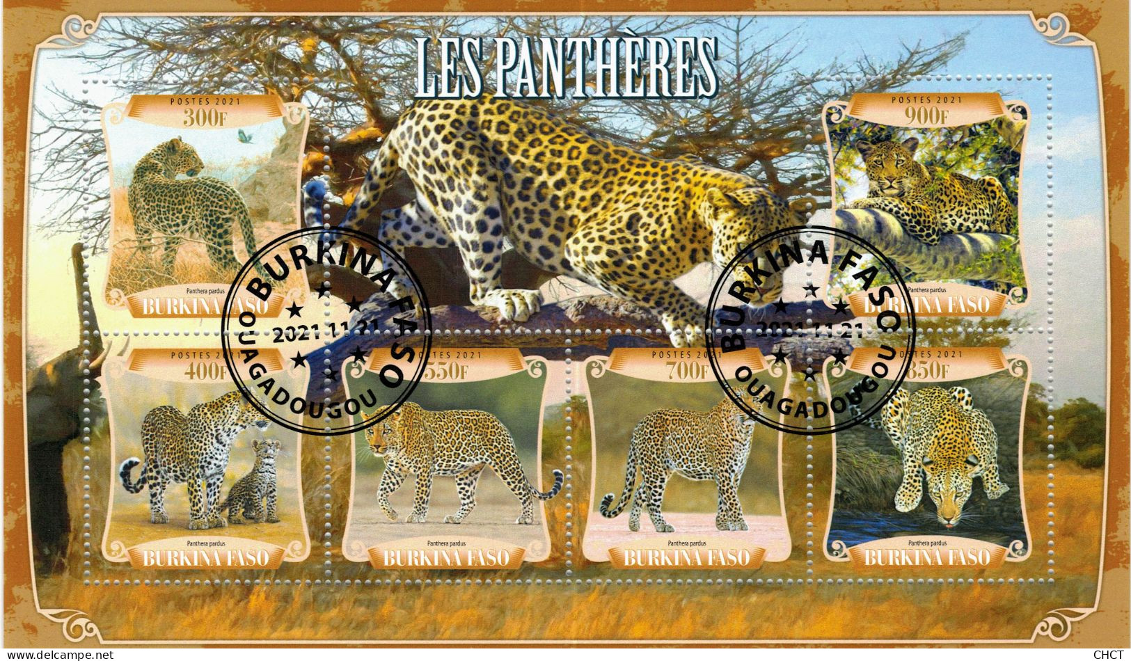 CHCT27 - Panthers, Fauna, Stamp Mini Sheet, Used CTO, 2021, Burkina Faso - Burkina Faso (1984-...)