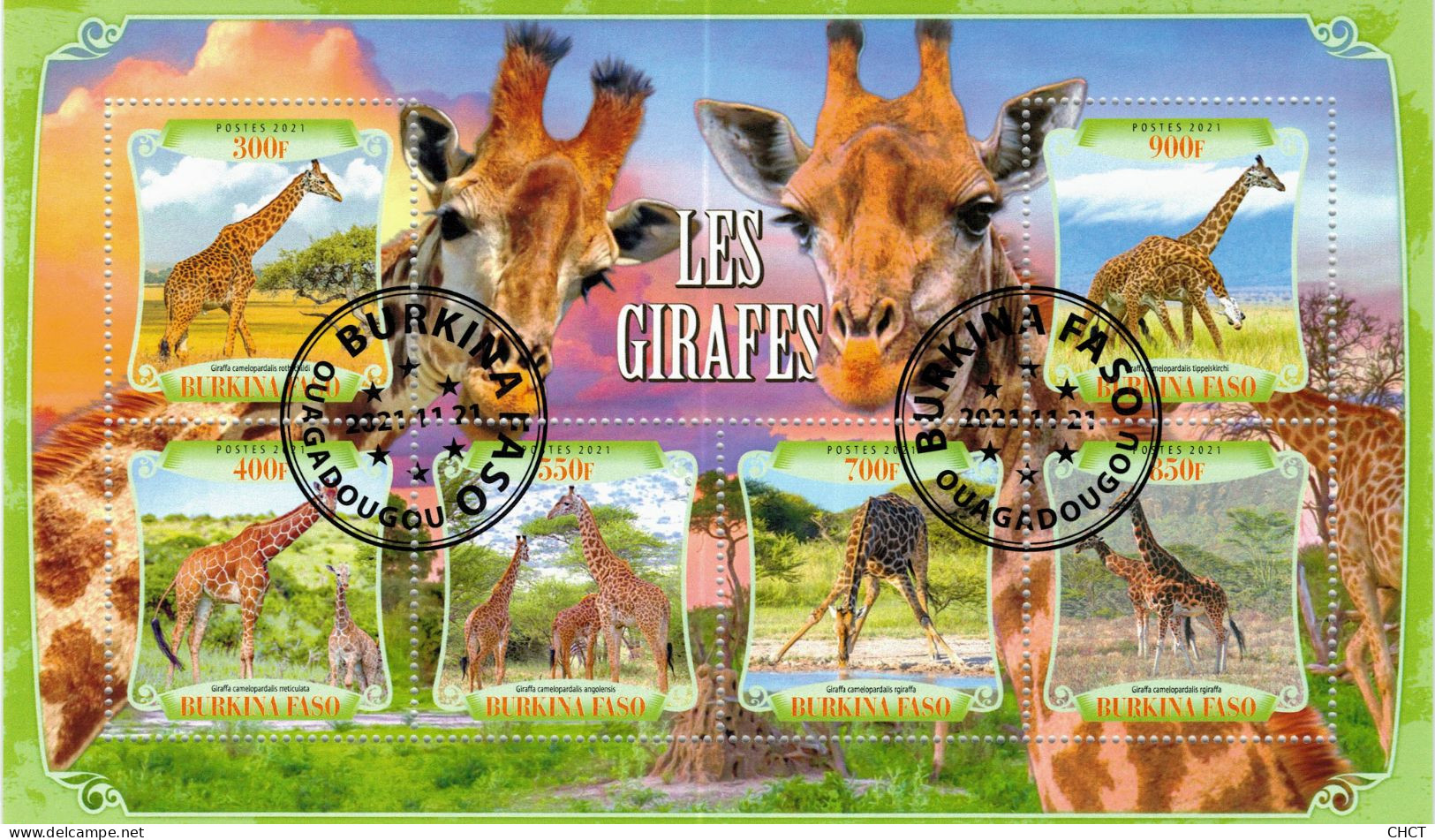 CHCT27 - Giraffes, Fauna, Stamp Mini Sheet, Used CTO, 2021, Burkina Faso - Burkina Faso (1984-...)