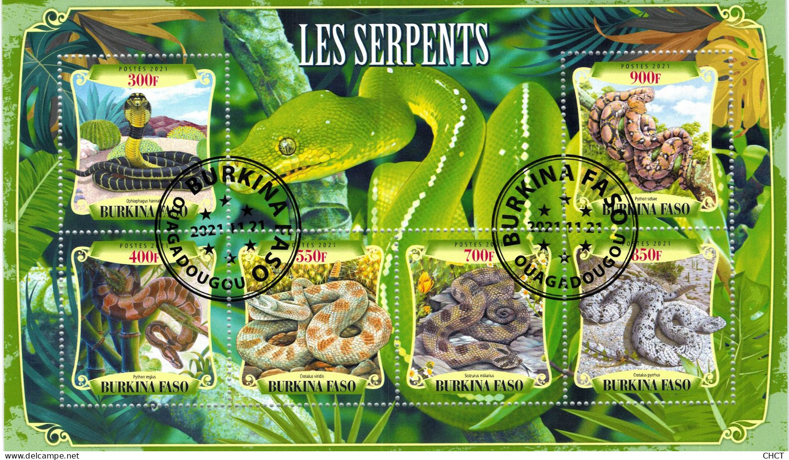 CHCT27 - Snakes, Fauna, Stamp Mini Sheet, Used CTO, 2021, Burkina Faso - Burkina Faso (1984-...)