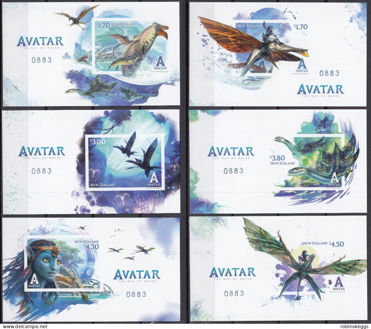 NEW ZEALAND 2023 Avatar: The Way Of Water, Limited Edition Set Of 6 IMPERFORATE M/S’s MNH - Vignettes De Fantaisie