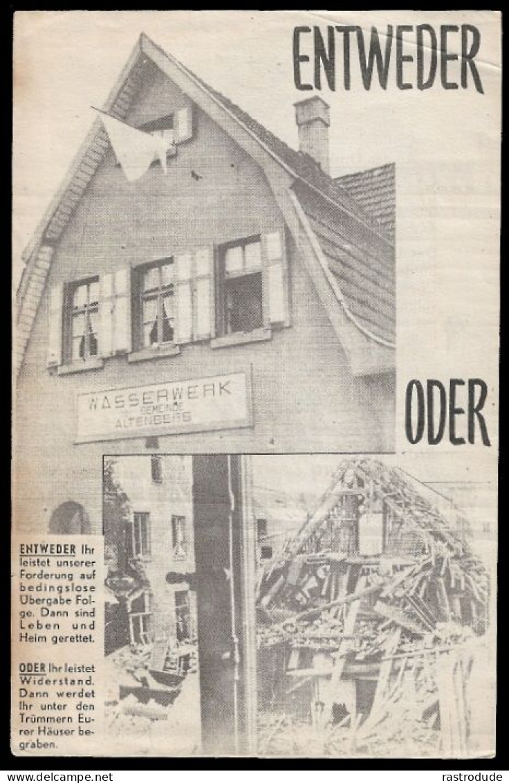 1944-45 U.S PROPAGANDA LEAFLET "ENTWEDER -ODER" EITHER OR. RARE IN THIS CONDITION - Documenti