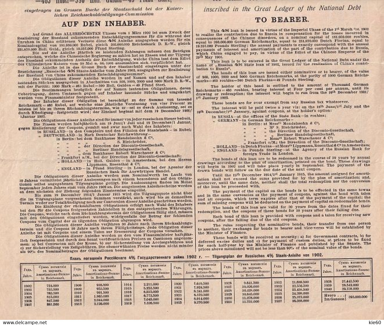 Russia  - 1902 -  1000  Marka-  4%  Bond.. - Russia