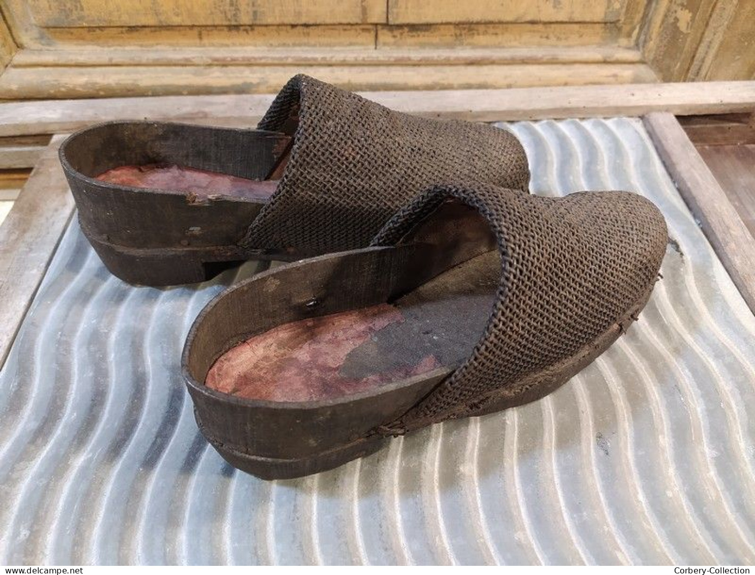 Ancienne Paire De Sabot Enfant En Toile XIXème / Sables D'Olonne Art Populaire - Schoenen