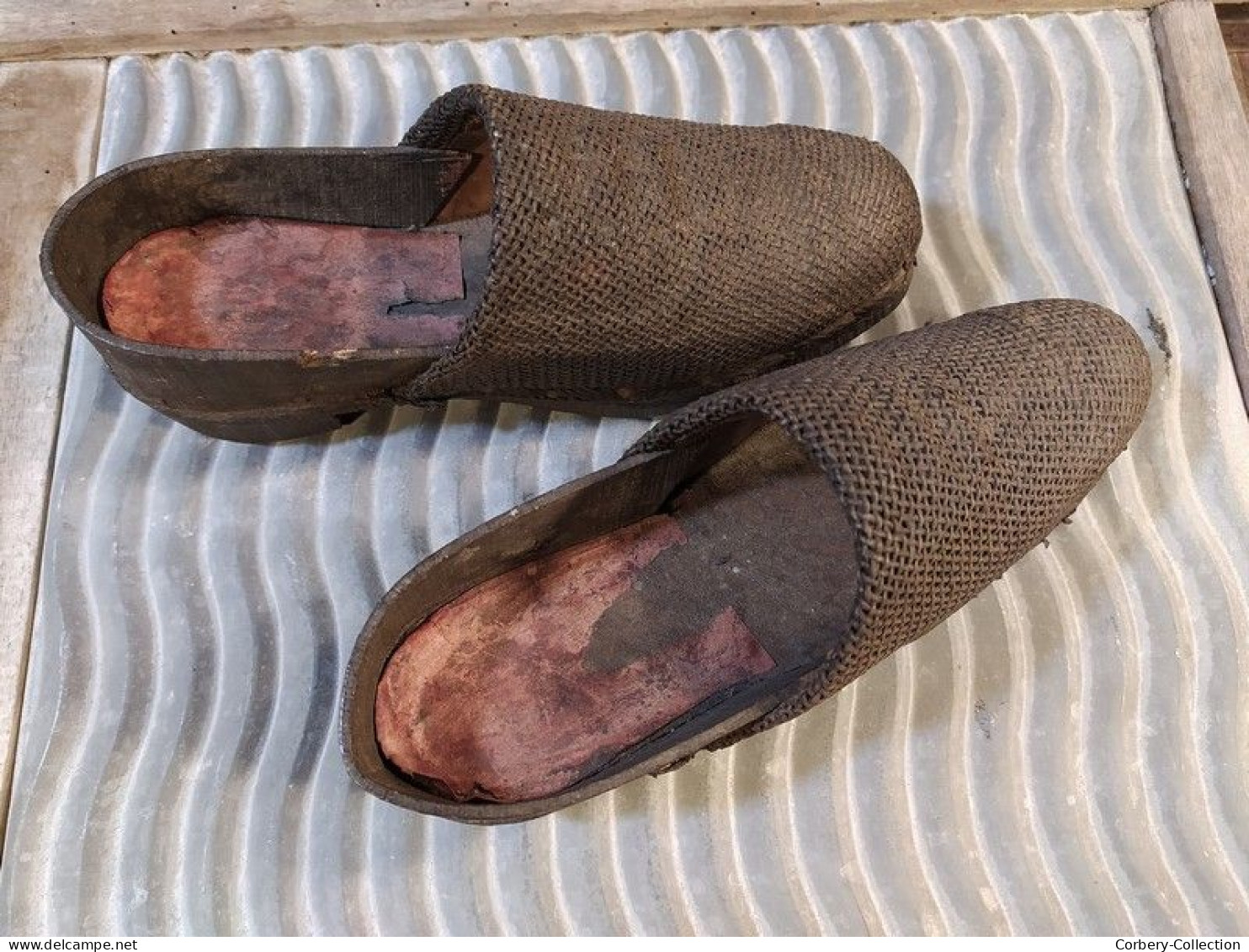 Ancienne Paire De Sabot Enfant En Toile XIXème / Sables D'Olonne Art Populaire - Zapatos