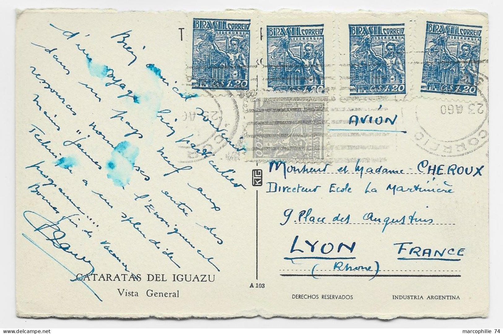 BRASIL 1.20X4+1.00 CARTE PAR AVION IGUAZU TO FRANCE - Lettres & Documents