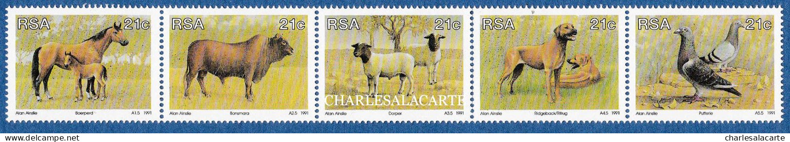 SOUTH AFRICA  1991  ANIMAL BREEDING SE TENANT STRIP  S.G. 724-728 U.M. - Unused Stamps