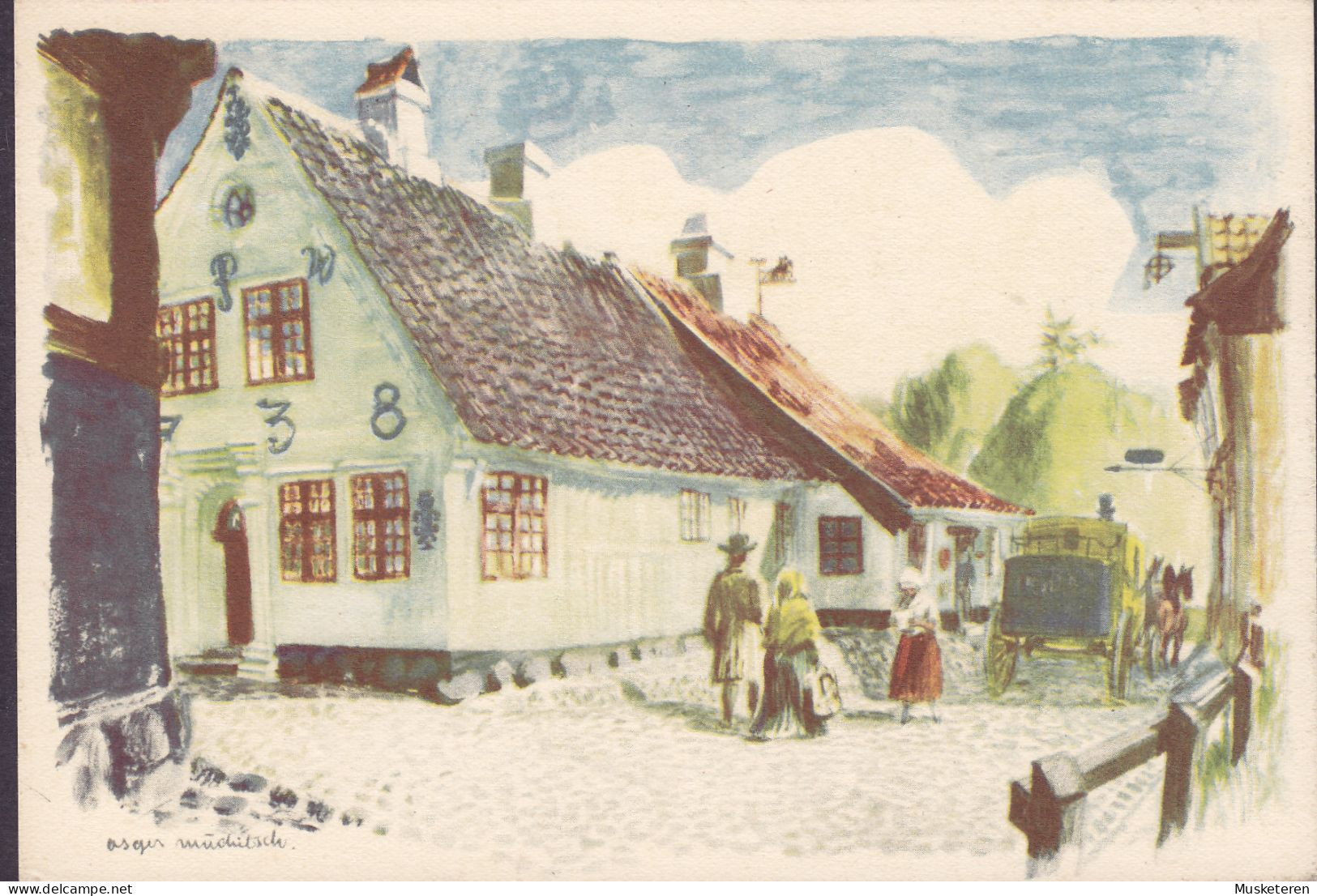 Denmark PPC Artist : Asger Muchitsch 'Postgaarden Købstadtmuseet 'Den Gamle By', Aarhus AARHUS 'Den Gamle By' 1959 - Adolf 'Jodolfi'