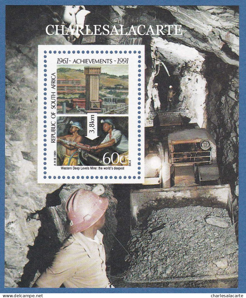 SOUTH AFRICA  1991  SCIENCE & TECHNOLOGY  WORLD'S DEEPEST MINE M.S.  S.G. MS 732 U.M. - Blocchi & Foglietti