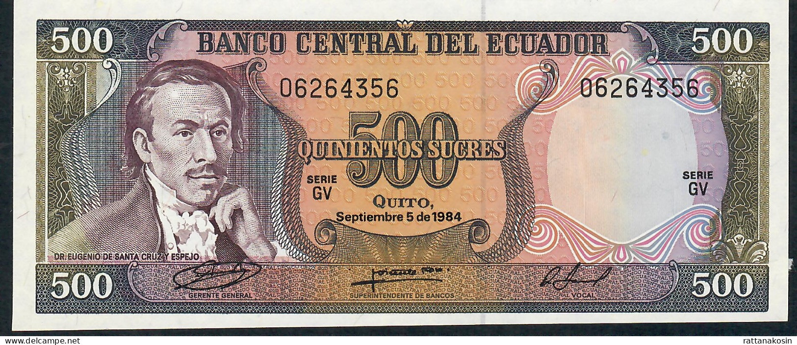 ECUADOR  P124  500  SUCRES   5 SEPTEMBER 1984  # GV  UNC. - Equateur