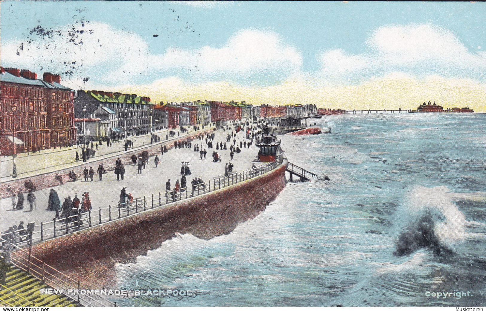 United Kingdom PPC New Promenade, Blackpool Used In Denmark Brotype Ia KJØBENHAVN K.K.B. 1909 HELSINGØR (2 Scans) - Blackpool