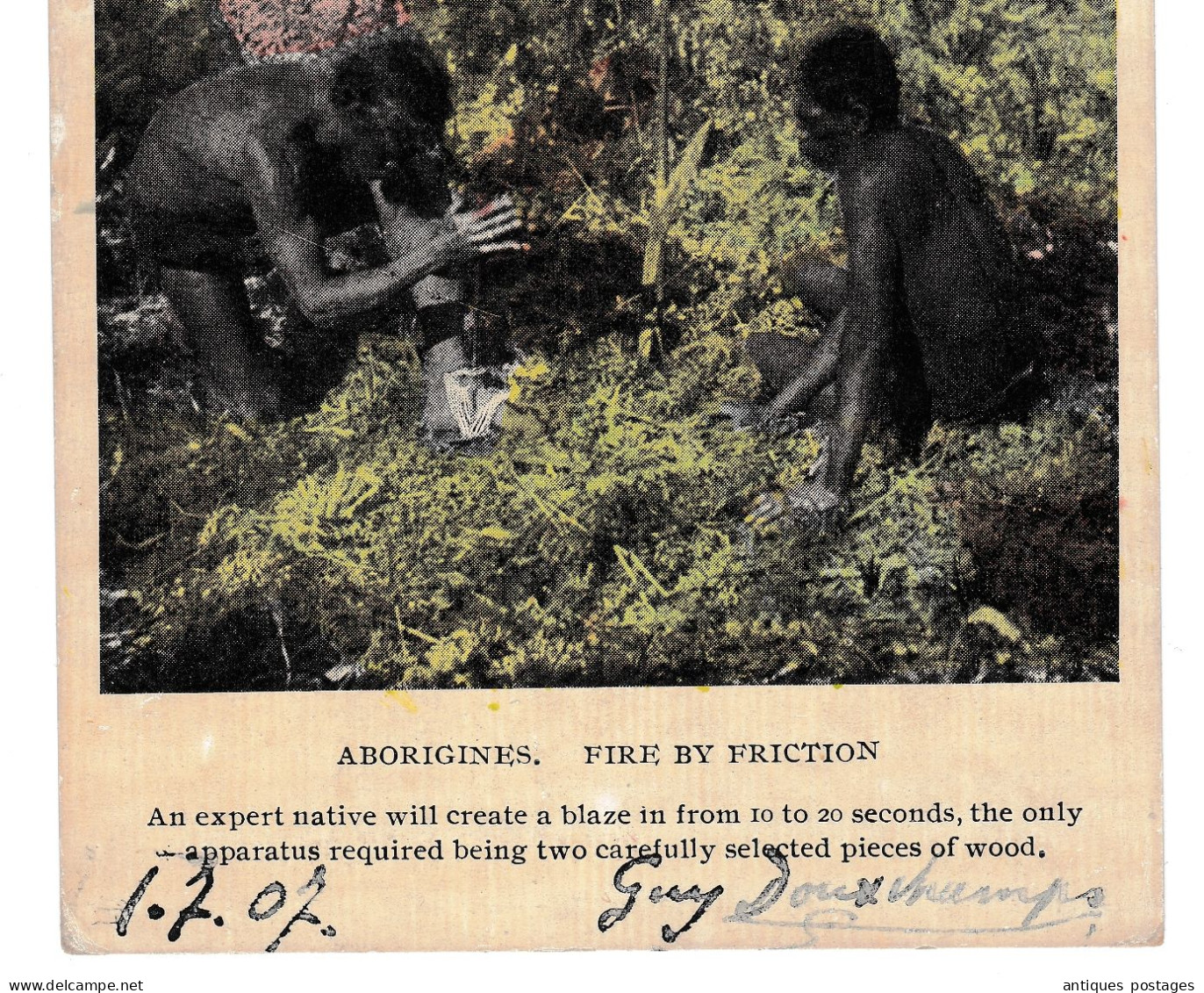 Postcard 1907 Melbourne Australia Liège Belgique Guy Douchamps Aborigènes Aborigines Fire Friction Harding & Billing's