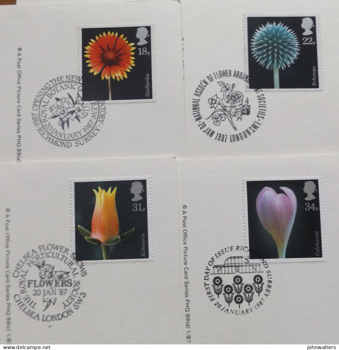 Flowers 1987 Great Britain FDC's Set Of 4 PHQ  Maximum Stamp Cards All With Different Special Postmarks - Maximumkaarten