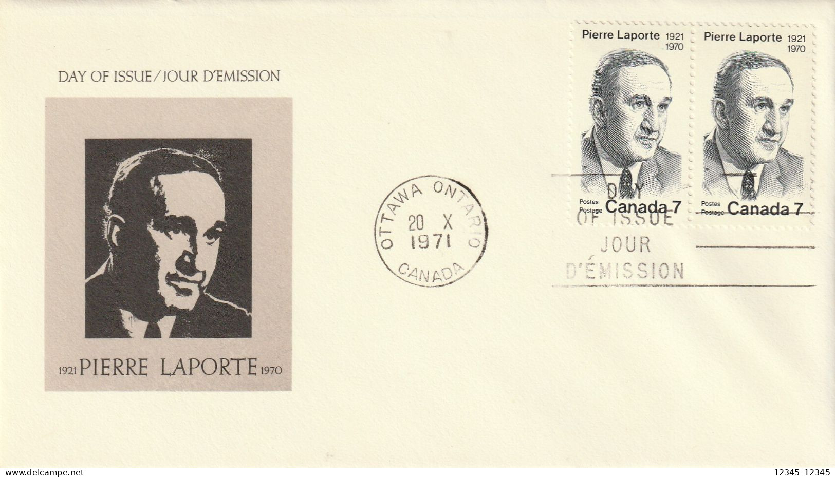 Canada 1971, FDC Unused, Pierre Laporte (1921-1970), Politician - 1971-1980