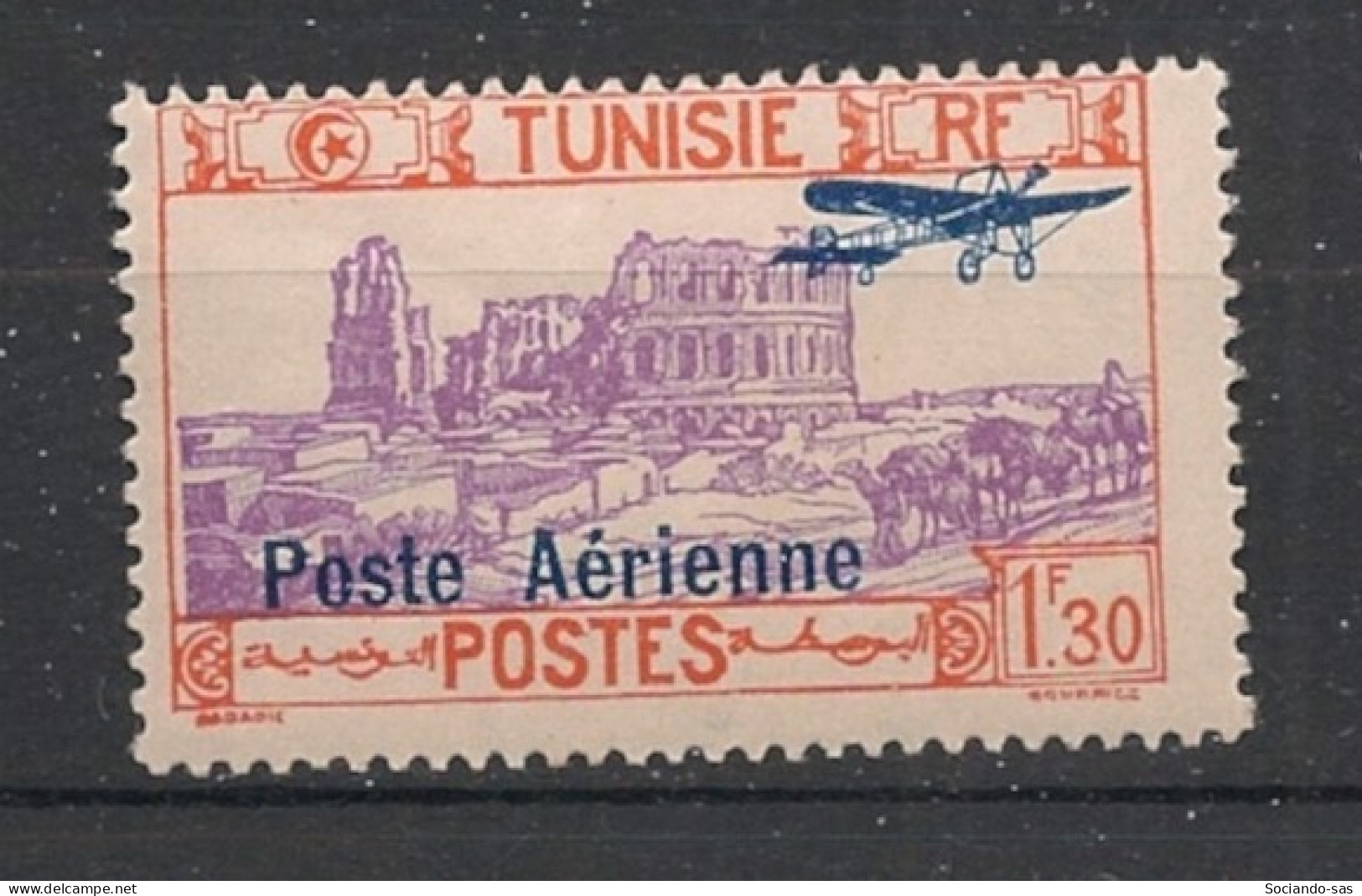TUNISIE - 1928 - Poste Aérienne PA N°YT. 7 - Avion 1f30 - Neuf* / MH VF - Poste Aérienne