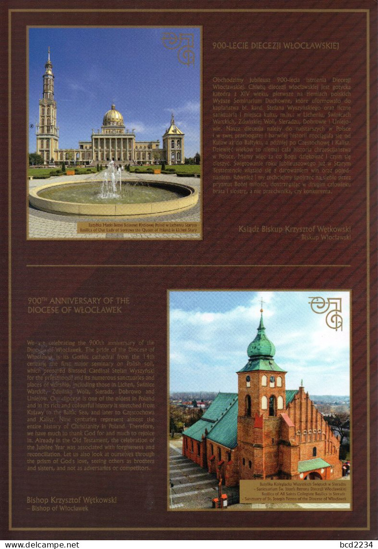 POLAND 2023 POST OFFICE LIMITED EDITION FOLDER: 900TH ANNIVERSARY OF THE DIOCESE OF WROCLAWEK CHURCHES ARCHITECTURE - Covers & Documents