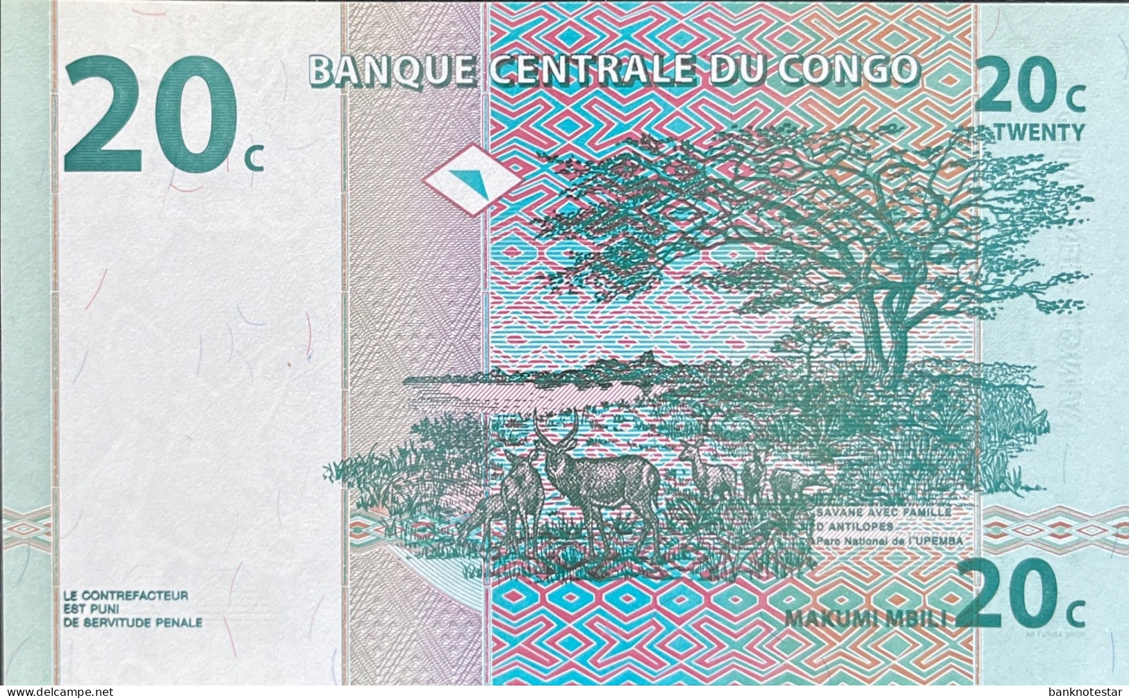 Congo Democratic Republic 20 Centimes, P-83 (1.11.1997) - UNC - Demokratische Republik Kongo & Zaire