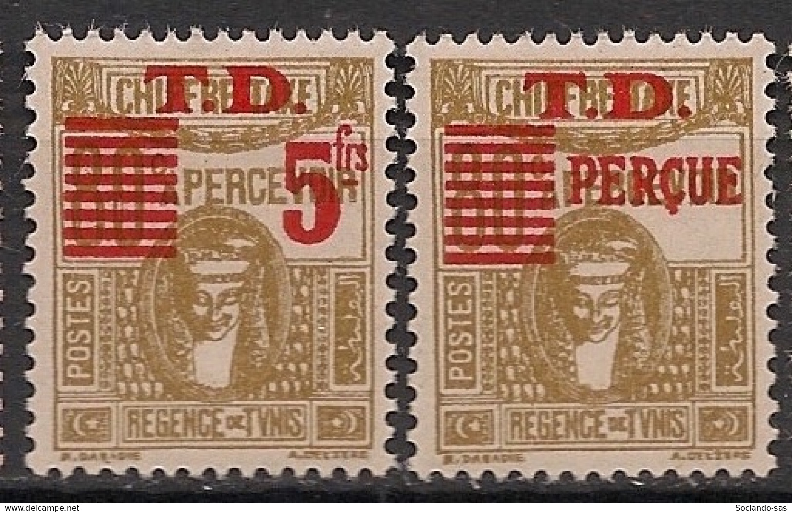 TUNISIE - 1941-44 - Taxe TT N°YT. 52a Et 52b - Déesse 5f Sur 80c - Neuf Luxe** / MNH / Postfrisch - Postage Due