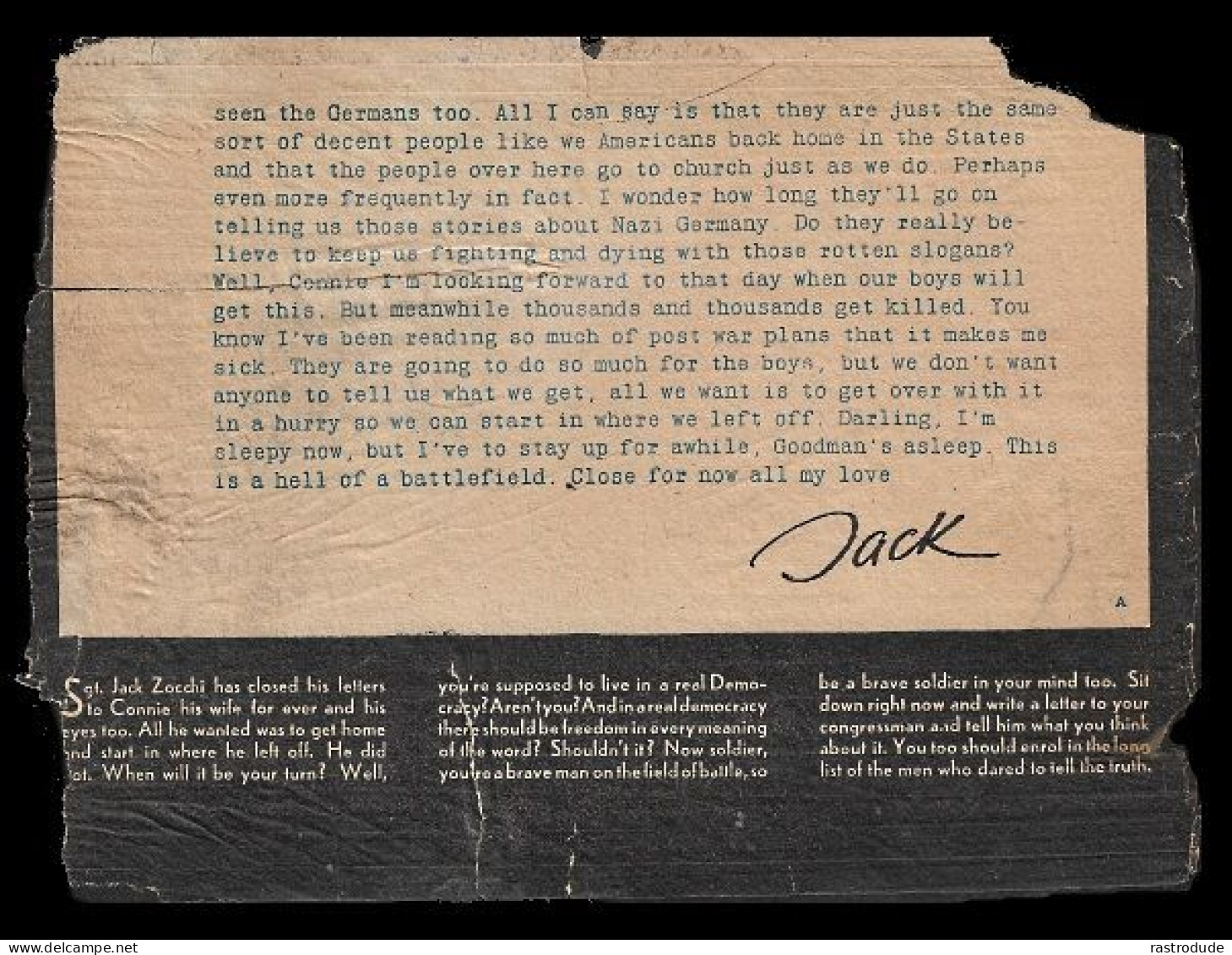 1944-45 GERMAN ANTI-ALLIED PROPAGANDA LEAFLET - MOURNING LETTER SAID TO BE WRITTEN BY U.S SOLDIER - Documenti