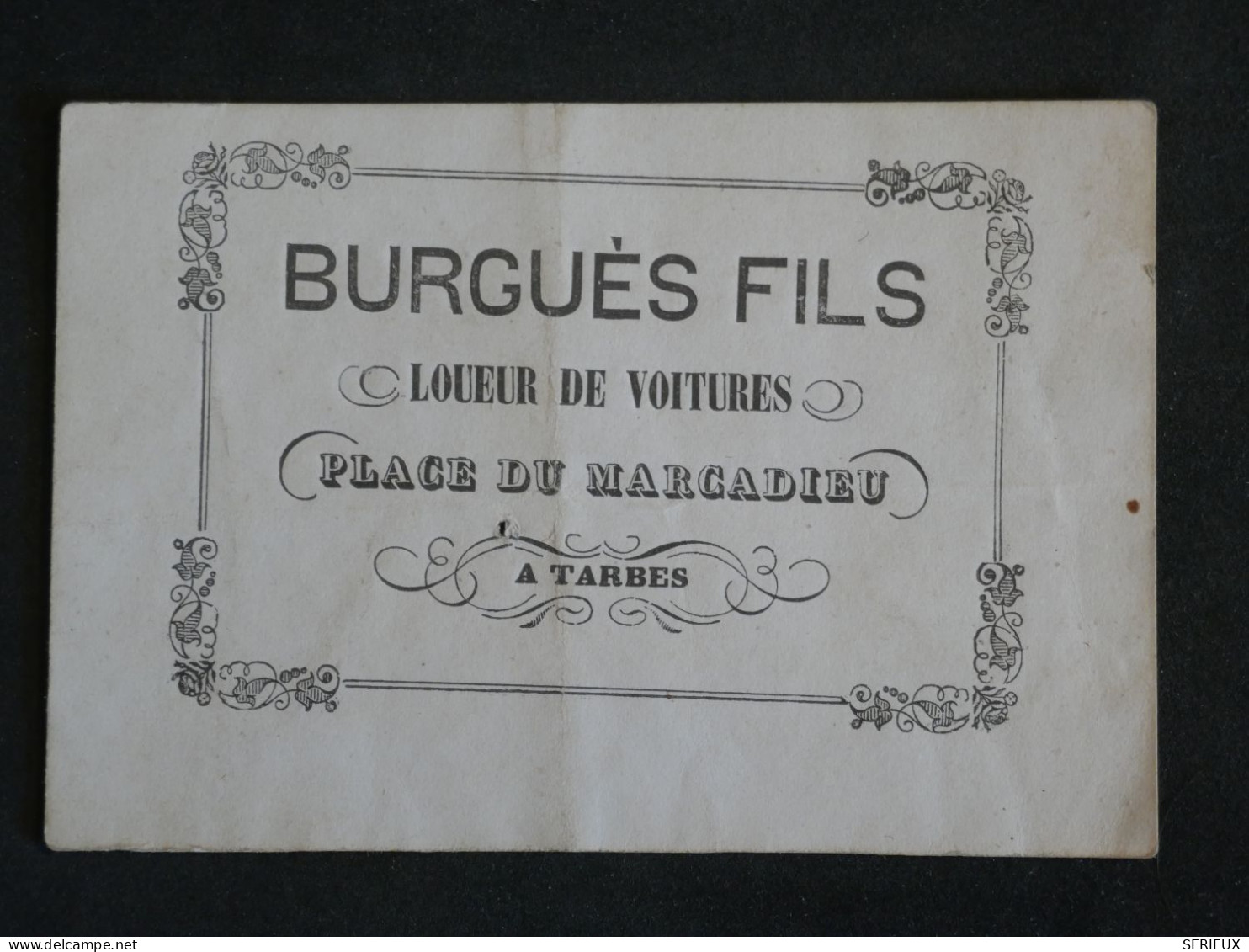 DA15 FRANCE CARTE DE VISITE LOUEUR DE VOITURE A TARBES ENV. 1890++INTERESSANT+++ - Cartes De Visite