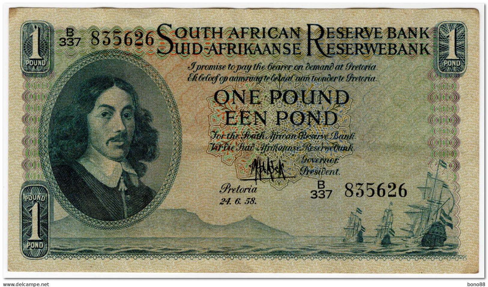 SOUTH AFRICA,1 POUND,1958,P.92d,VF+ - Suráfrica