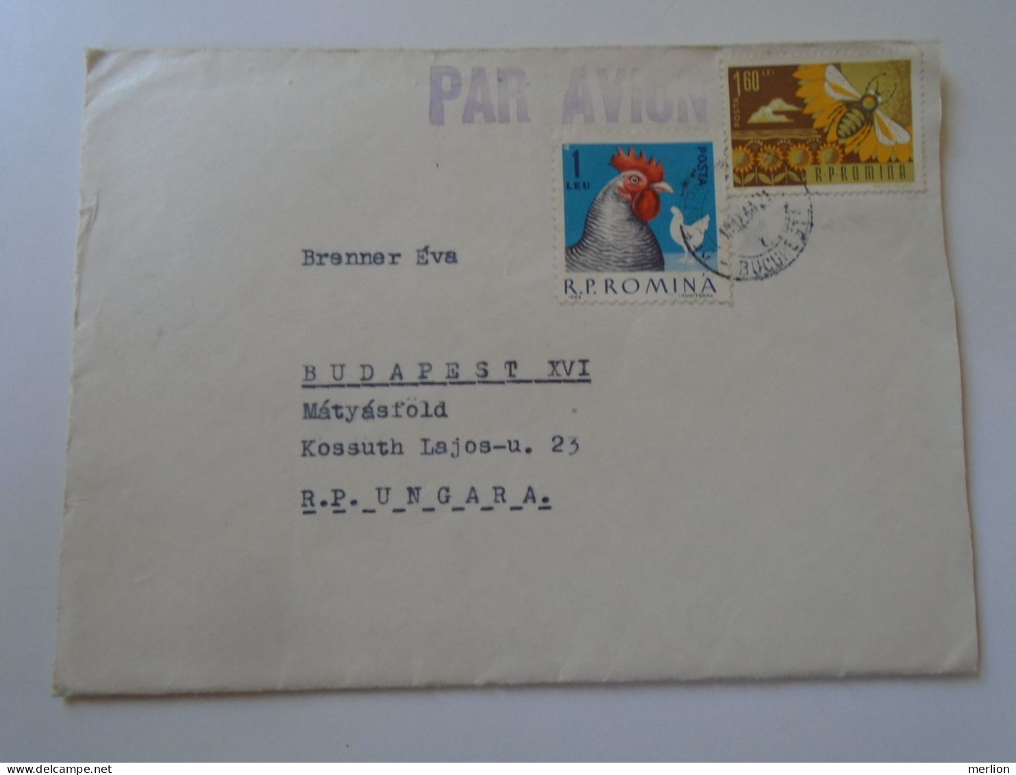 D197921 Romania   Airmail Cover  Bucuresti  1964  Sent To Hungary  Brenner Éva -stamp  Rooster Coq  Bee Sunflower - Storia Postale