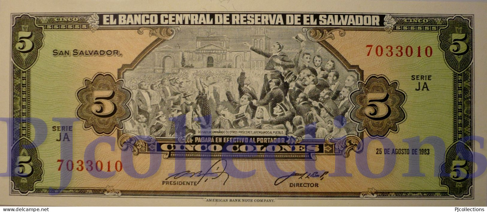 EL SALVADOR 5 COLONES 1983 PICK 134a UNC - El Salvador