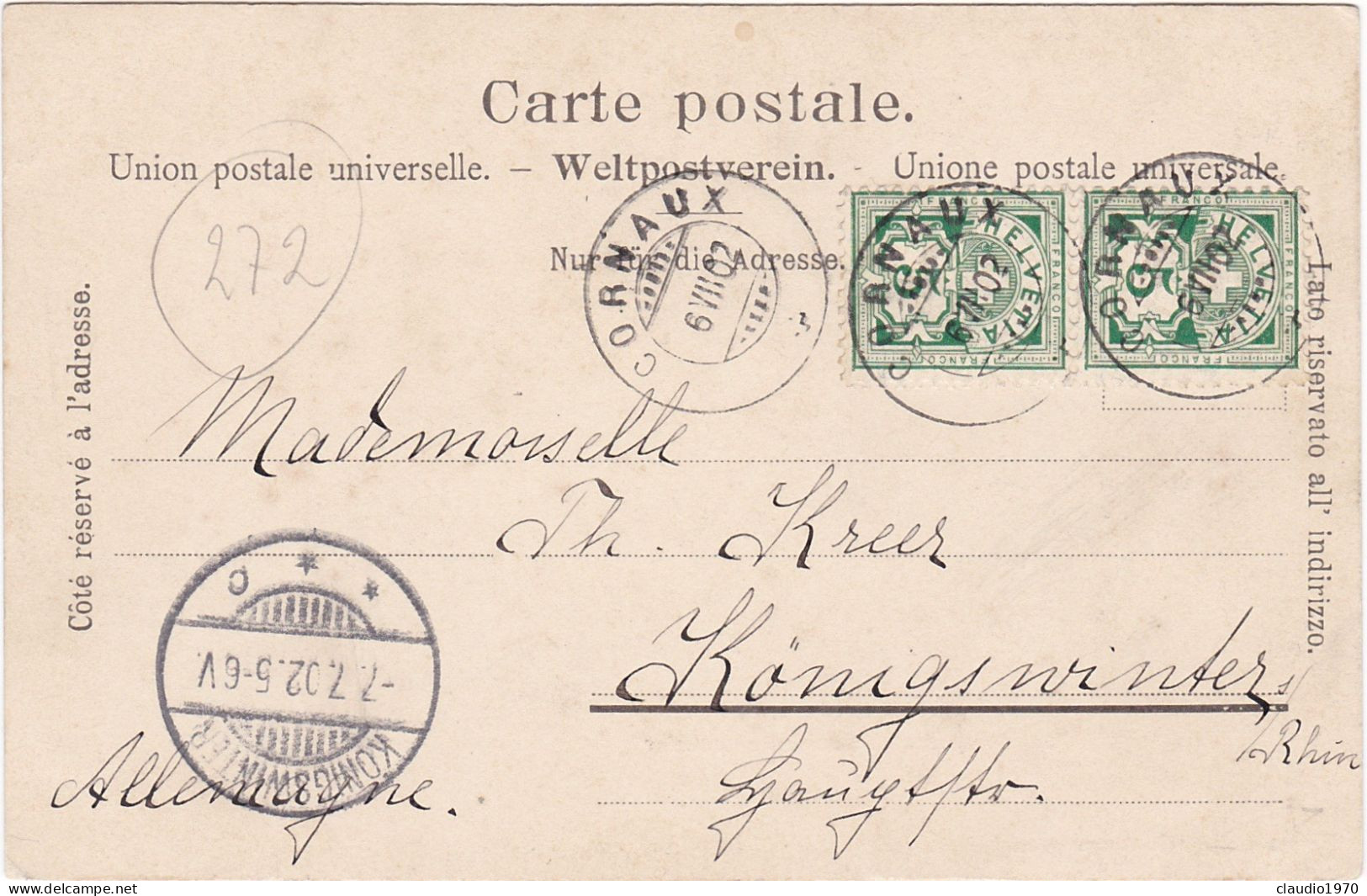 SVIZZERA - CARTOLINA - CHAPELLE DE COMBES S CRESSIER -  VIAGGIATA - 1902 - Chapelle