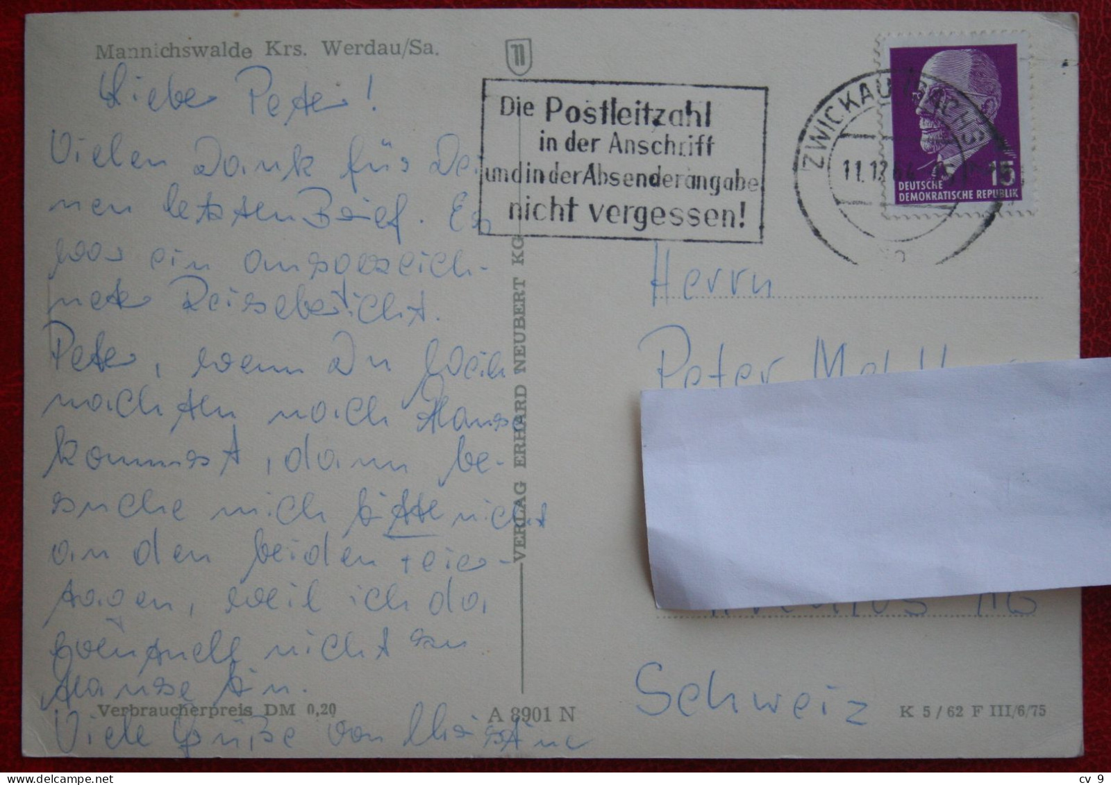 AK Mannichswalde Krs. Werdau Sachens Verlag Erhard Neubert KG Deutschland DDR Gelaufen Used Postcard A61 - Werdau