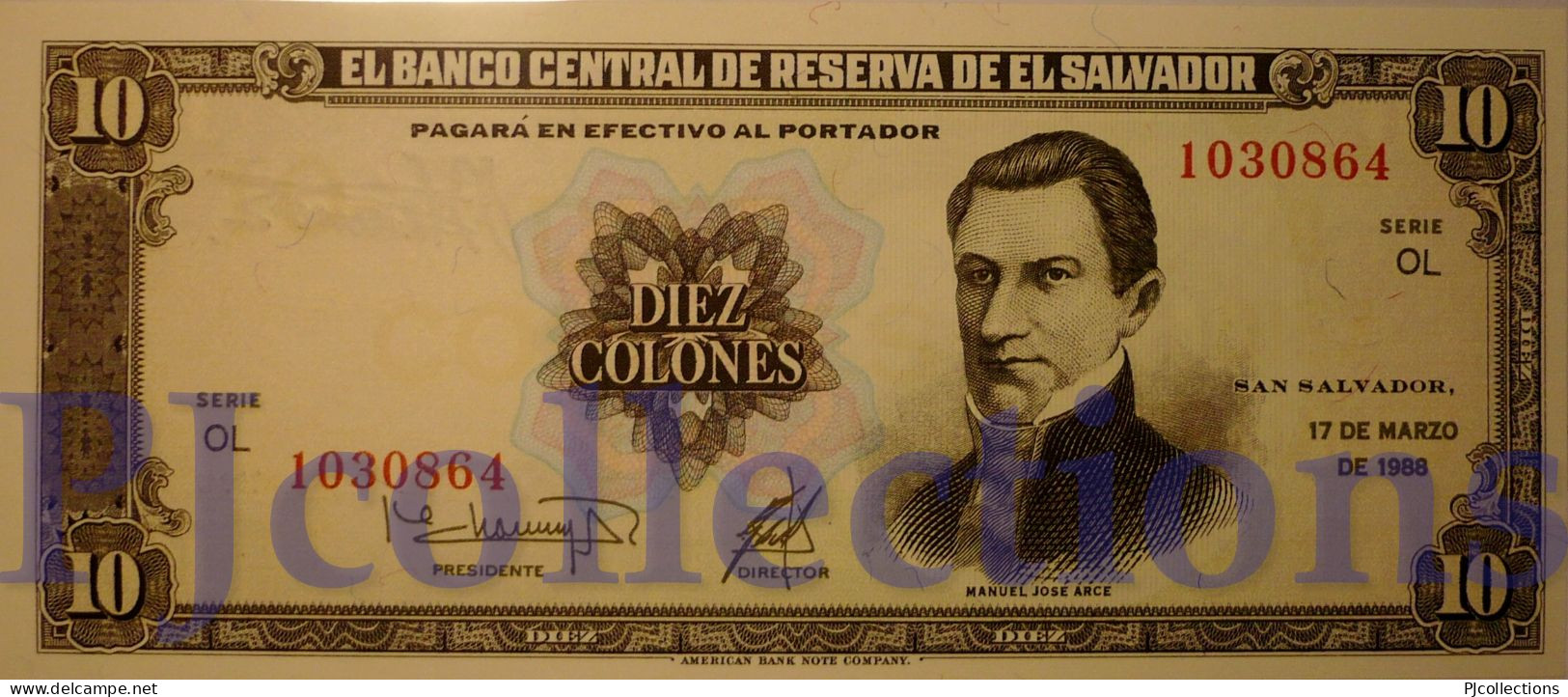 EL SALVADOR 10 COLONES 1988 PICK 135b UNC - El Salvador