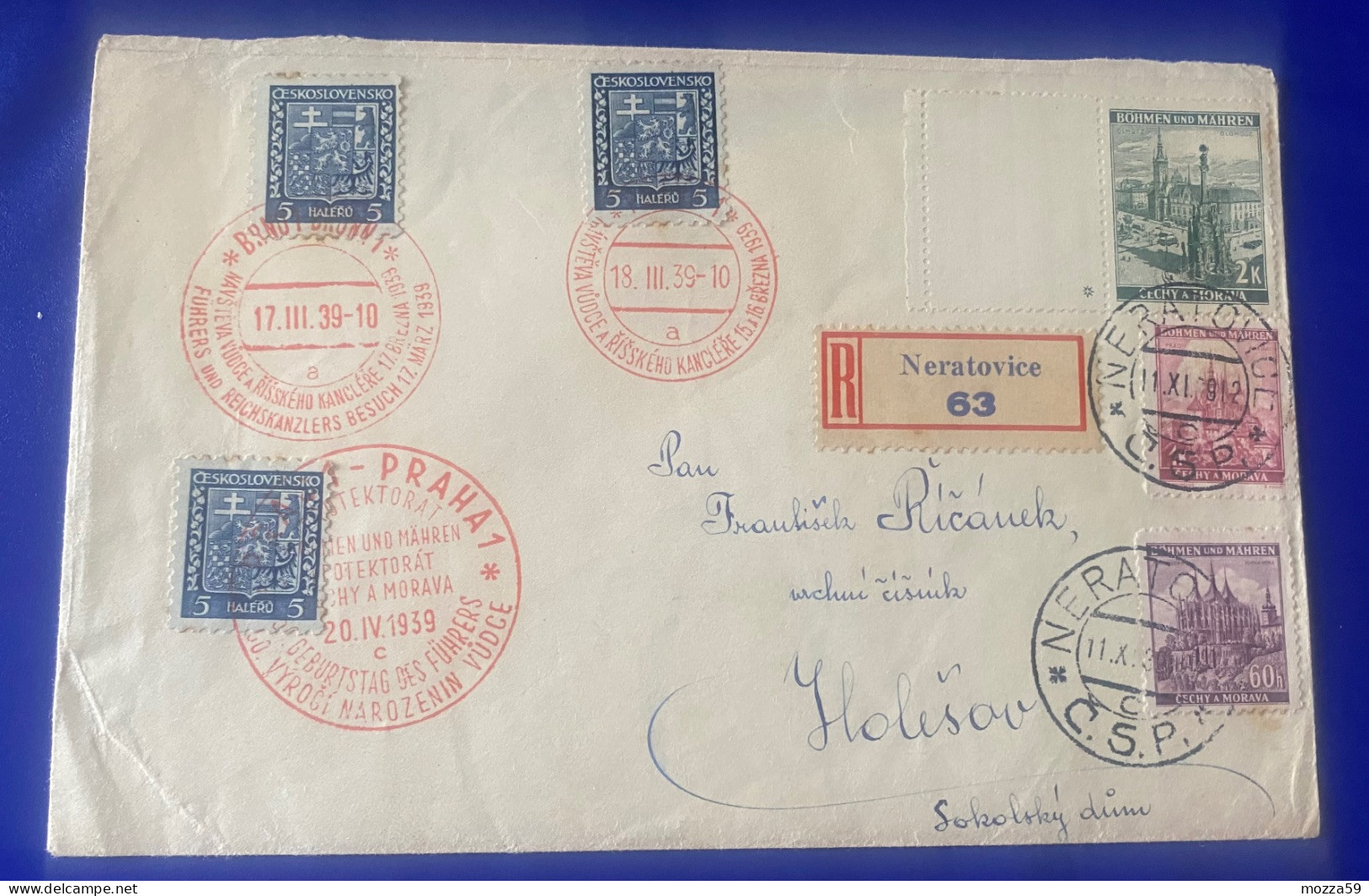 Böhmen & Mähren 1939, Neratovice. Registered Cover With Multiple Cancels - Interesting - Briefe U. Dokumente