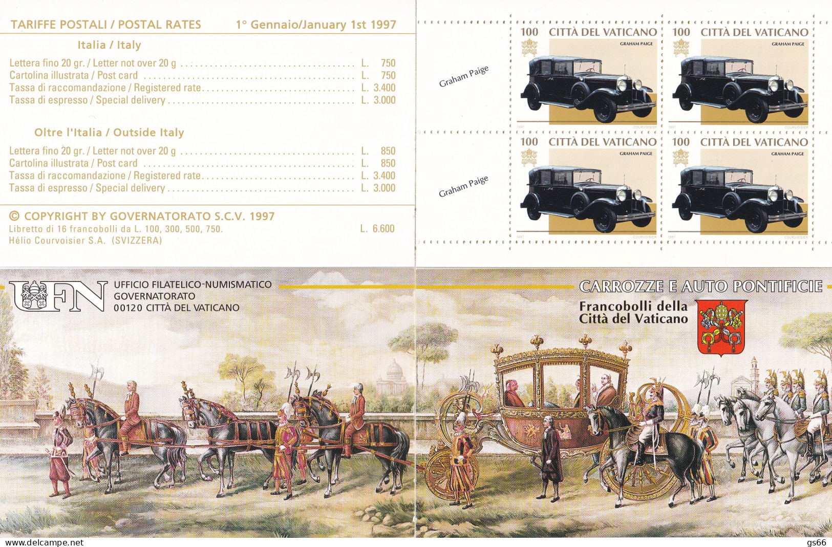 Vatican, 1997, 1198/01 MH 5 , MNH **,  Päpstliche Kutschen Und Automobile Aus Dem Vatikanischen Museum.  - Booklets