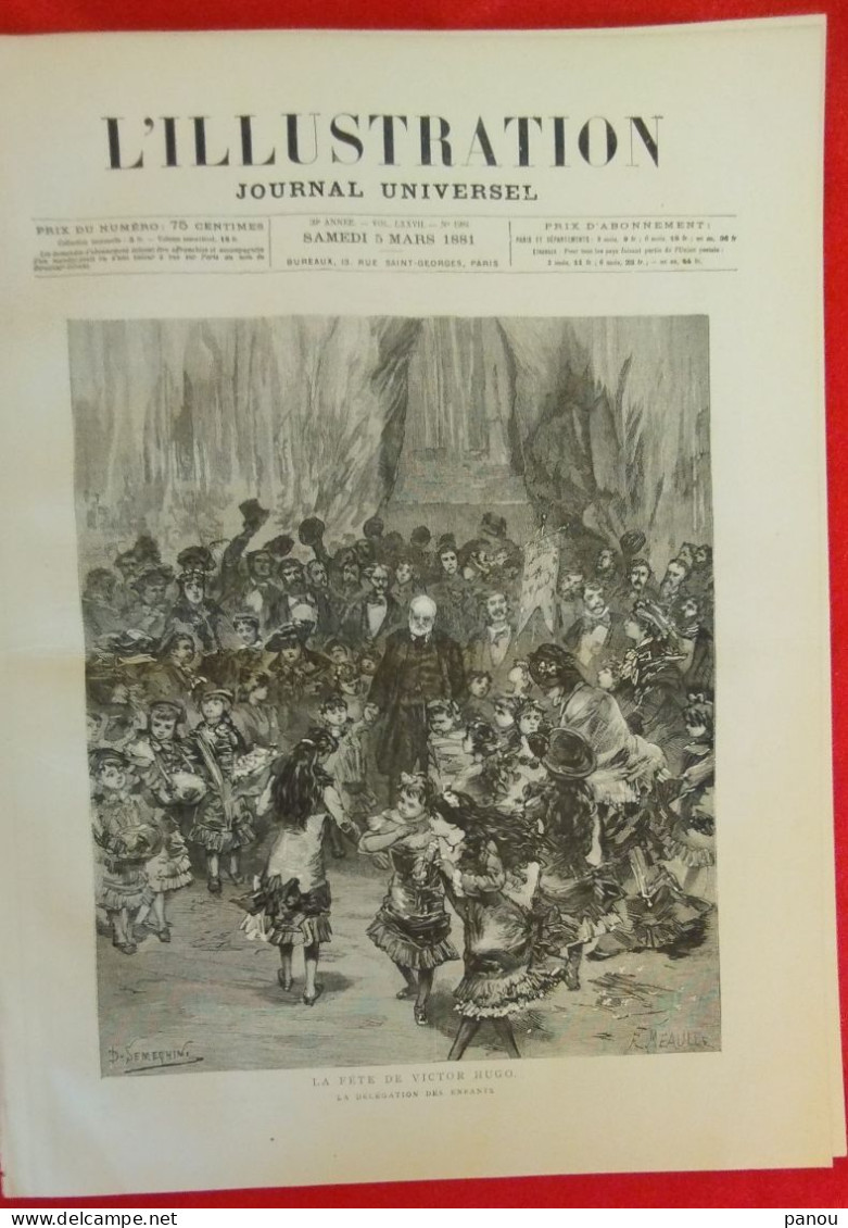 L'ILLUSTRATION 1984 - 5 MARS 1881. VICTOR HUGO. THEATRE DE LA GAITE. THEATRE ITALIEN DE NICE, TEATRO ITALIANO A NIZZA - 1850 - 1899