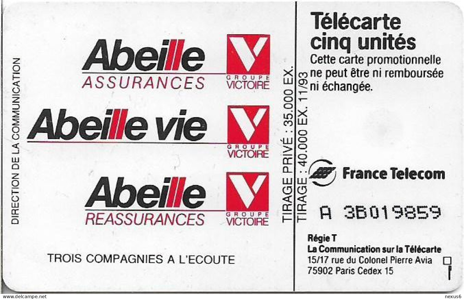 France - Les Cinq Unites - Groupe Victoire - Gn008 - 11.1993, 5Units, 40.000ex, Used - 5 Eenheden