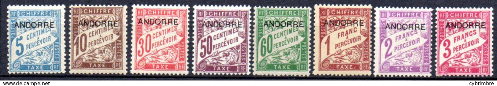 Andorre: Yvert N° Taxe 1/8* Adhérences - Unused Stamps