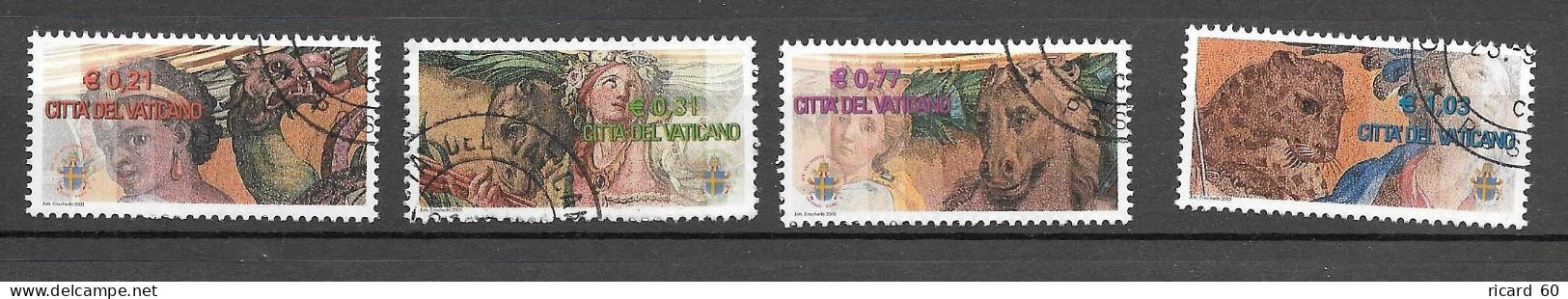 Timbres Oblitérés Du Vatican 2003, N°1318-1321 YT, Peintures: Animaux , Dragon, Cheval, Léopard, ... - Gebraucht