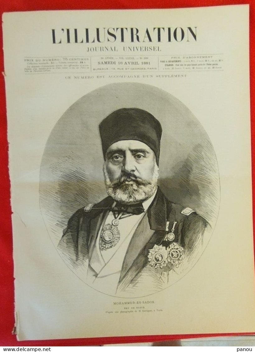 L'ILLUSTRATION 1990 - 16 AVRIL 1881 TUNIS TUNISIE TUNISIA SOUKARRAS CHIO CHIOS GRECE GREECE INCENDIE THEATRE MONTPELLIER - 1850 - 1899