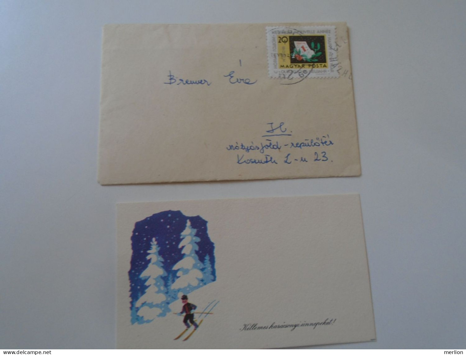 D197928 Hungary Small Cover With Greeting Card Ski - Frank György 1963  Sent To Hungary  Brenner Éva - Lettres & Documents